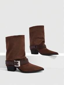 CUCCOO SZL 2027 Fashion Temperament Pointed Belt Buckle Pants Boots Versatile Fashion Short Boots - Coffee Brown - View 2