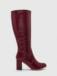 CUCCOO BIZCHIC Women's Burgundy Ankle Strap Square Buckle Pointed Toe Stiletto Heel Side Zipper Ankle Boots, Commute Daily Style - Burgundy - View 2