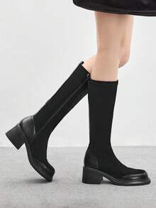 CUCCOO BIZCHIC Women's Fashion Versatile Chunky Heel Over-The-Knee Boots - Black - View 4