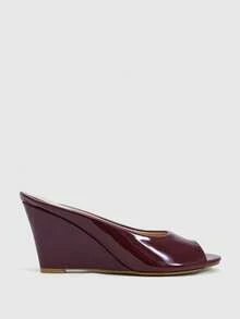 CUCCOO SZL Fish Mouth Open-Toed Wedge Sandals, One Foot Of Mueller Shoes, Commuting Dating Shows High Women's Fashion Slippers Are Fashionable And Versatile - burgundy pearlescent - View 8