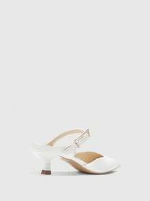 CUCCOO BIZCHIC Women's White Pointed Kitten And Mules Shoes, Metal Square Buckle Commuting Fashion, And High-Heeled Shoes. - White - View 3