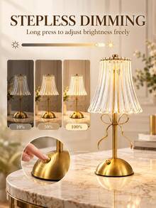 Luxury Bow Table Lamp, 3 Light Color Modes, Elegant French Style, Glass Lampshade Desk Lamp, Home Bedroom Bedside Decor - Multicolor - View 3