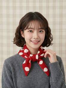 Joivida 1Pc Women Polka Dot Knit Triangle Scarf, Warm Multi-Use Neck Wrap Headscarf, Fall Winter Versatile Shawl, Fashion Accessory, 5 Colors Available - Multicolor - View 1