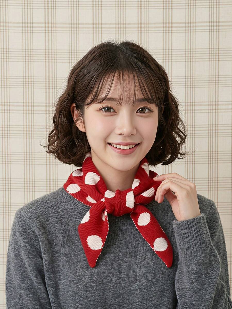 Joivida 1Pc Women Polka Dot Knit Triangle Scarf, Warm Multi-Use Neck Wrap Headscarf, Fall Winter Versatile Shawl, Fashion Accessory, 5 Colors Available - Multicolor - View 1