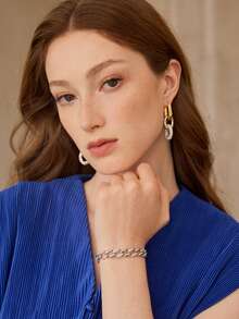 MOTF PREMIUM TWO-COLOR RHINESTONE CHAIN LOOP EARRINGS - oval - View 7