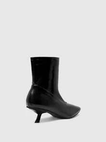 CUCCOO BIZCHIC Square Toe Small Short Boots, Fashionable Commuting Versatile Side Zipper Splicing Stiletto High Heel Short Boots - Black - View 7
