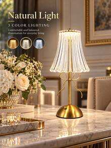 Luxury Bow Table Lamp, 3 Light Color Modes, Elegant French Style, Glass Lampshade Desk Lamp, Home Bedroom Bedside Decor - Multicolor - View 2