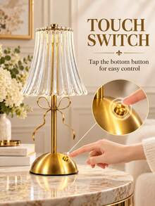 Luxury Bow Table Lamp, 3 Light Color Modes, Elegant French Style, Glass Lampshade Desk Lamp, Home Bedroom Bedside Decor - Multicolor - View 4