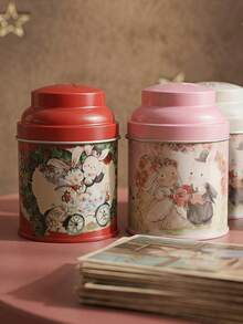 Joivida Round Metal Storage Tins, Mini Iron Storage Boxes With Lids, Rabbit Printed Organizer Cans For Jewelry, Small Accessories, Gift Packaging, Desktop Decor And Everyday Storage. - Multicolor - View 4