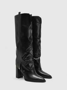 CUCCOO BIZCHIC Women's Pointed High Boots Round Metal Rivets Thick Square With Autumn Fashion Boots - Black pu - View 4
