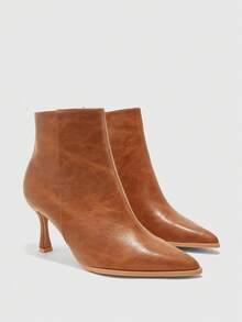 CUCCOO BIZCHIC Ladies' Brown Side Zipper Pointed High Heels And Ankle Fashion Boots For Autumn And Winter Commuting, Versatile For Daily Elegant Fall Boots - Brown - View 5