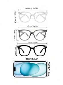 3 Pairs/Set Unisex Eyeglasses - Fashionable Campus Style, Clear Black Frames, Face Flattering Design - View 10