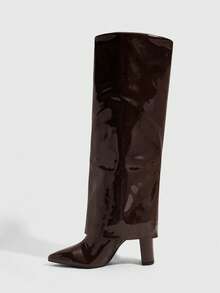 CUCCOO SZL Outdoor Women Pointed Thick Heel PU Light Fabric Fashion Simple Party Banquet Side Zipper Boots - Brown - View 4