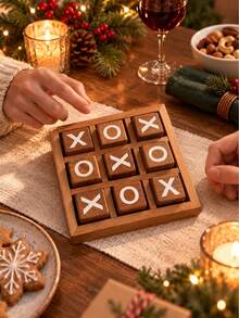 Wooden Tic-Tac-Toe Tabletop Game, Rustic Style Coffee Table Decoration, Classic XO Tabletop Game, Fun Family Game For Adults, Living Room Shelf Or Office Desk Decor, Perfect Housewarming Gift - Multicolor - View 5