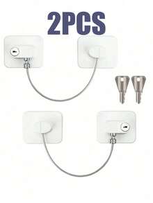 1pc/2pcs/4pcs Refrigerator Door Lock With 2 Keys Stainless Steel Zinc Alloy Adhesive Lock, 16cm Link Wire. Cabinet & Drawer Lock, Fridge Lock With No Drilling Required. Adhesive Childproof Window Lock For Furniture, Washing Machine, Household Appliances. - White - View 15