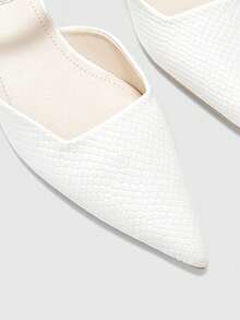 CUCCOO BIZCHIC Women's White Pointed Kitten And Mules Shoes, Metal Square Buckle Commuting Fashion, And High-Heeled Shoes. - White - View 6