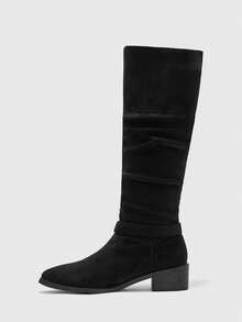 CUCCOO BIZCHIC Women's Buckle Design Casual Everyday Versatile Chunky Heel Knee-High Boots For Christmas - Black - View 10