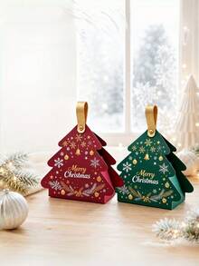10pcs Christmas Tree Shaped Gift Box, Portable Handheld Treat Box, Christmas Eve Candy Cookie Packaging Box, Holiday Party Favor Box - multicolor - View 5