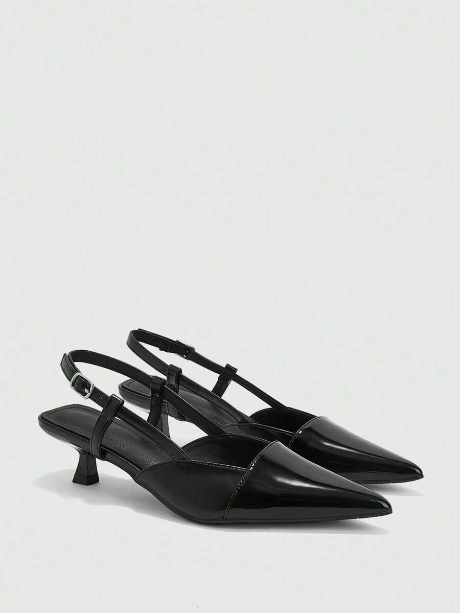 CUCCOO BIZCHIC Women's Autumn New Black Pointed Back Strap Kitten Heel Stiletto Wear Commuter High Heels - Black - View 1