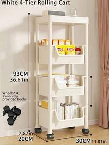 Compact Rolling Storage Rack, Multi-Tier Floor-Standing Toy Organizer, Home Wheeled Children's Bedroom Bookshelf, Mobile Storage Unit - White Plastic Multi-Tier Rolling Storage Rack Suitable For Living Room - Multicolor - View 11