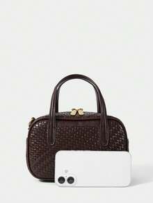 SHECARRY Women's Fashion Coffee-Colored Messenger Bag, Exquisite Retro Woven Embossed PU Simple And Compact Handbag, For Daily, Commuting, Shopping, Travel - coffee color - View 5