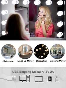 Teckwe 4~14 مصباح LED يعمل بالطاقة USB لمصباح مرآة المكياج (المرآة غير مشمولة)، مصباح مرآة المكياج قابل للتعديل بثلاثة ألوان، مصابيح مرآة المكياج قابلة للتعتيم، إضاءة مرآة ذاتية اللصق لغرفة النوم، إضاءة مرآة لطاولة الزينة والحمام - LED - مشاهدة 5