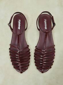Styleloop 2026 Women's Sandals Straps Summer Versatile Wear Open-Toed Straps Comfortable Shoes - Burgundy - View 5