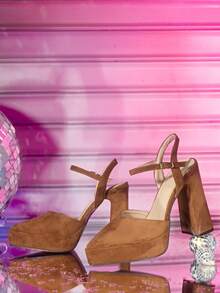 CUCCOO LuxiPop High-Heeled Thick-Soled Platform Fashionable And Simple Banquet Shoes - Brown - View 2