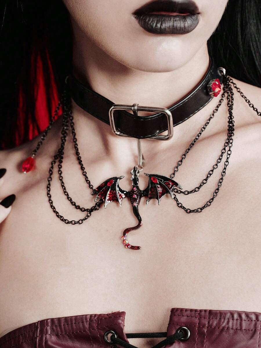 MortiRose A Set Of Fashionable And Beautiful Light Luxury Goth Punk Dinosaur Bracelets, Halloween, Halloween Accessories/Gothic/Dark/Black - Dinosaur - View 1
