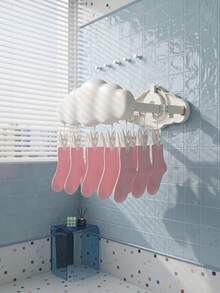 Joivida Cloud Suction Cup Retractable Drying Rack, Multifunctional Foldable Drying Rack, Sock And Underwear Hook Wall Mounted Rack, Hanging Drying Rack, Washed Suction Cup Drying Rack, Travel Drying Rack, Folding Storage, Essential For Home And Traveling - multicolor - View 3