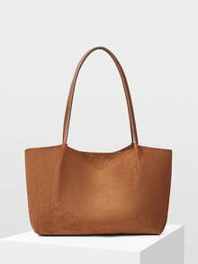 MOTF PREMIUM WOMEN'S MINIMALIST SUEDE KHAKI BROWN SHOULDER TOTE BAG FOR COMMUTING AND SHOPPING - Brown - View 6