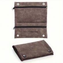 Bolsa de almacenamiento de ante sintético unisex, múltiples compartimentos, bolsillo suave, cierre con cremallera y hebilla de metal, soporte de almacenamiento portátil - Multicolor - Ver 2