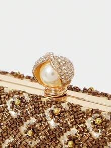 SHECARRY Ladies Fashion Elegant Luxury Exquisite Gold Bead Blossom Dinner Bag, Suitable For Party Dating Banquet Wedding Ball Night Club - Gold - View 6