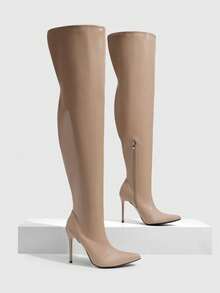 CUCCOO SZL Fashion Pointed Toe Thigh High Boots For Women, Slim Heel, Zipper Design, Party Classic Black Boots For Spring Break Easter For Christmas Spring Shoes - Dusty Pink - View 6