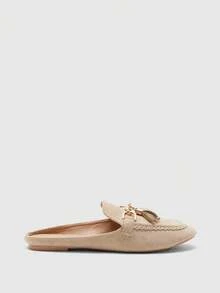 CUCCOO BIZCHIC Giày loafer nữ gót thấp đế bằng, khóa kim loại, ren tua rua, phong cách retro casual màu kaki, đi làm văn phòng và đi bộ hàng ngày - Màu Khaki - Xem 4