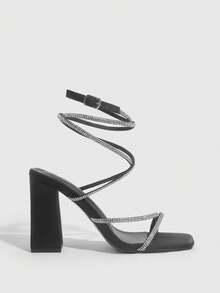 CUCCOO CURVES Ladies Wide Edition Fashion Black Rhinestone Strap High Heel Sandals, Large Size Summer Vacation Shoes - Black 1 - View 7