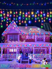 Teckwe Solar Ice Waterfall Light String, 228 Pcs LED Icicle String Light, Outdoor IP44 Halloween Light Strip, 8 Lighting Modes Christmas Lights, Perfect For Christmas, And Thanksgiving Decorations, Patio, Garden, Party, Wedding - Multi-color-8 lighting modes - View 7