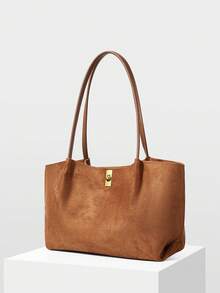 MOTF PREMIUM WOMEN'S MINIMALIST SUEDE KHAKI BROWN SHOULDER TOTE BAG FOR COMMUTING AND SHOPPING - Brown - View 2