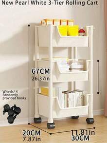 Compact Rolling Storage Rack, Multi-Tier Floor-Standing Toy Organizer, Home Wheeled Children's Bedroom Bookshelf, Mobile Storage Unit - White Plastic Multi-Tier Rolling Storage Rack Suitable For Living Room - Multicolor - View 16