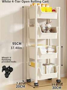 Compact Rolling Storage Rack, Multi-Tier Floor-Standing Toy Organizer, Home Wheeled Children's Bedroom Bookshelf, Mobile Storage Unit - White Plastic Multi-Tier Rolling Storage Rack Suitable For Living Room - Multicolor - View 14
