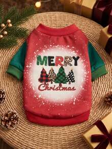 PETSIN 1 Pc Christmas Tree & Letter Print Pet Dog/Cat Crewneck Sweatshirt - Multicolor - View 1