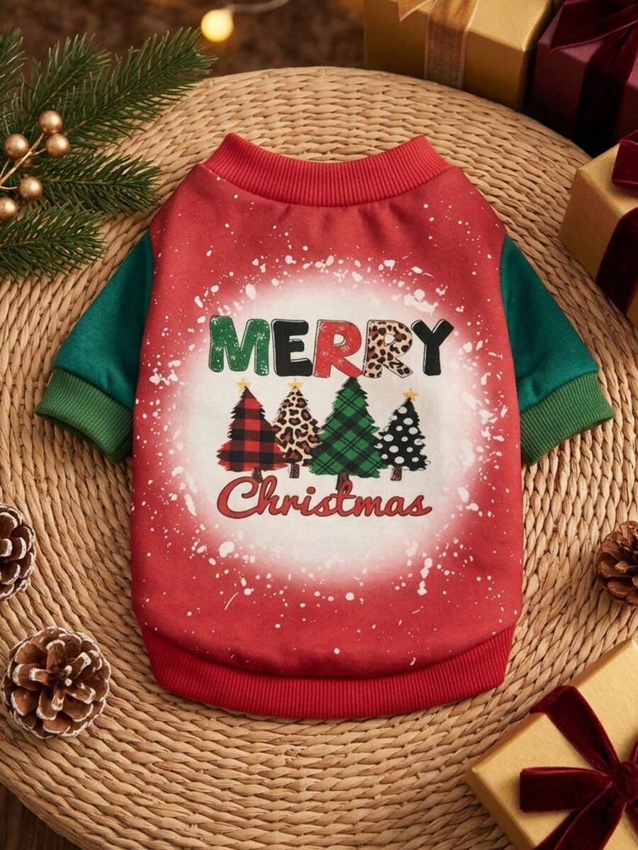 PETSIN 1 Pc Christmas Tree & Letter Print Pet Dog/Cat Crewneck Sweatshirt - Multicolor - View 1