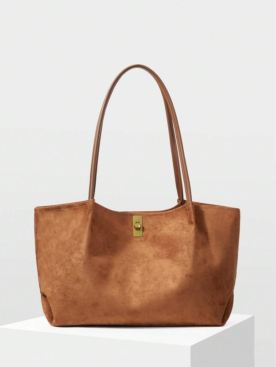 MOTF PREMIUM WOMEN'S MINIMALIST SUEDE KHAKI BROWN SHOULDER TOTE BAG FOR COMMUTING AND SHOPPING - Brown - View 1