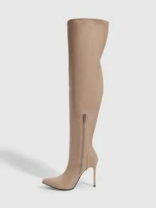 CUCCOO SZL Fashion Pointed Toe Thigh High Boots For Women, Slim Heel, Zipper Design, Party Classic Black Boots For Spring Break Easter For Christmas Spring Shoes - Dusty Pink - View 4