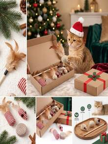 PETSIN 7-Piece Gift Box Set: Cat Wand, Simulated Mouse And Other Cat Toys, Pet Supplies - Multicolor - View 3