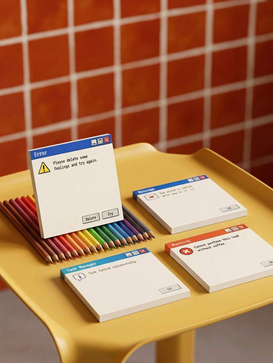 Joivida 1/4Pcs 50-Sheet Retro Computer Error Pop-Up Sticky Notes, Creative Adhesive Memo Pad For To Do Lists, Reminders, Messages, Journaling, Office Desk, Home Workspace, Party Favor, Birthday, Holiday & Novelty Gift - one-size - View 1