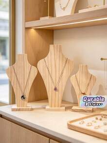 1Pc Solid Wood Necklace Display Stand, Jewelry Neck Model Bust, Mannequin Neck Holder, Jewelry Display Prop For Counter, Jewellery Showcase Organizer - Wood Light Yellow - View 1
