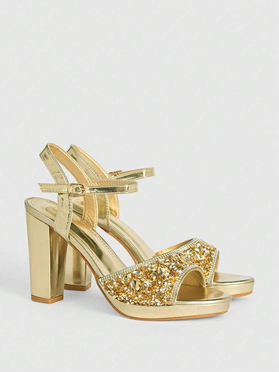 CUCCOO LuxiPop Women Shoes Light Luxury Banquet Style Young Girls Wedding Party Summer Shine Rhinestone Sequins Sandals - Gold - View 1