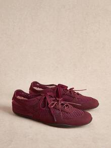 Rosivie Solid Color Lace-Up Casual Comfortable Versatile Flat Shoes, Suitable For Walking, Travel And Vacation - Burgundy 2 - View 3