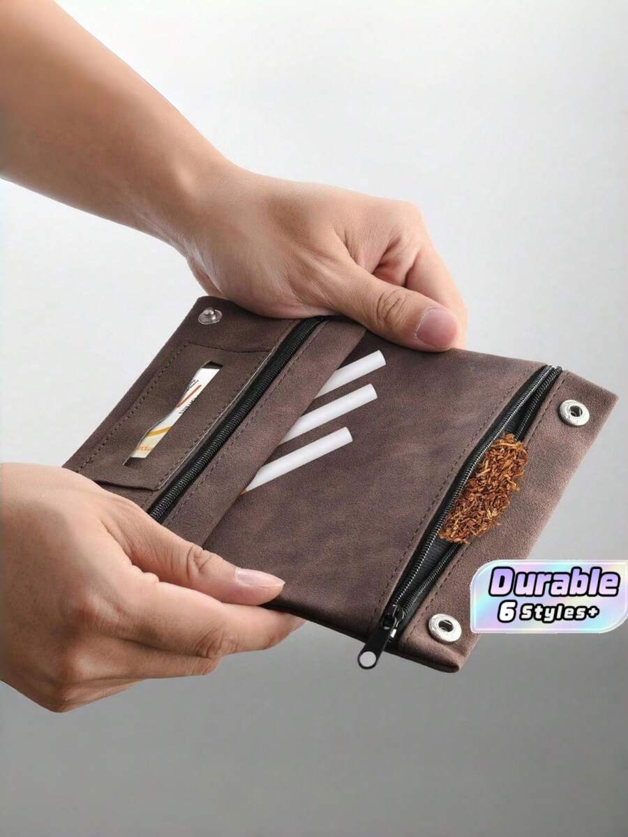 Bolsa de almacenamiento de ante sintético unisex, múltiples compartimentos, bolsillo suave, cierre con cremallera y hebilla de metal, soporte de almacenamiento portátil - Multicolor - Ver 1